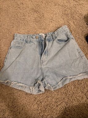 Princess Polly Light Blue High-Waist Frayed Denim Shorts